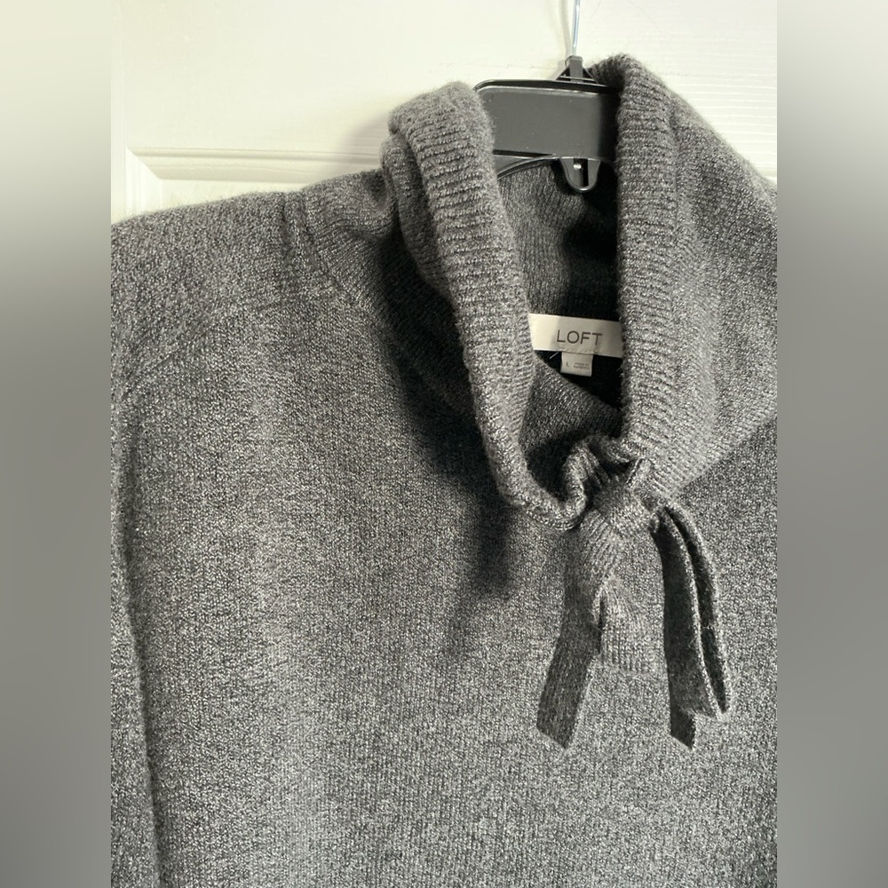 Loft Gray Drawstring Neck Poncho Sweater - Picture 3 of 6